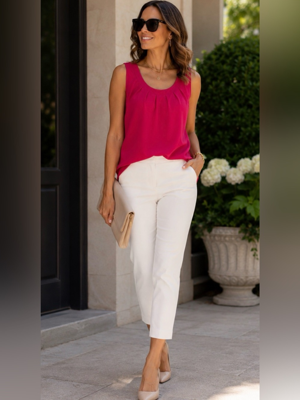 🥰Kasper XL Fuchsia Sleeveless Pleated Neck Blouse Top Career Office Wear